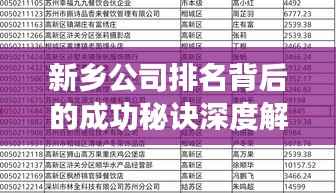新乡公司排名背后的成功秘诀深度解析